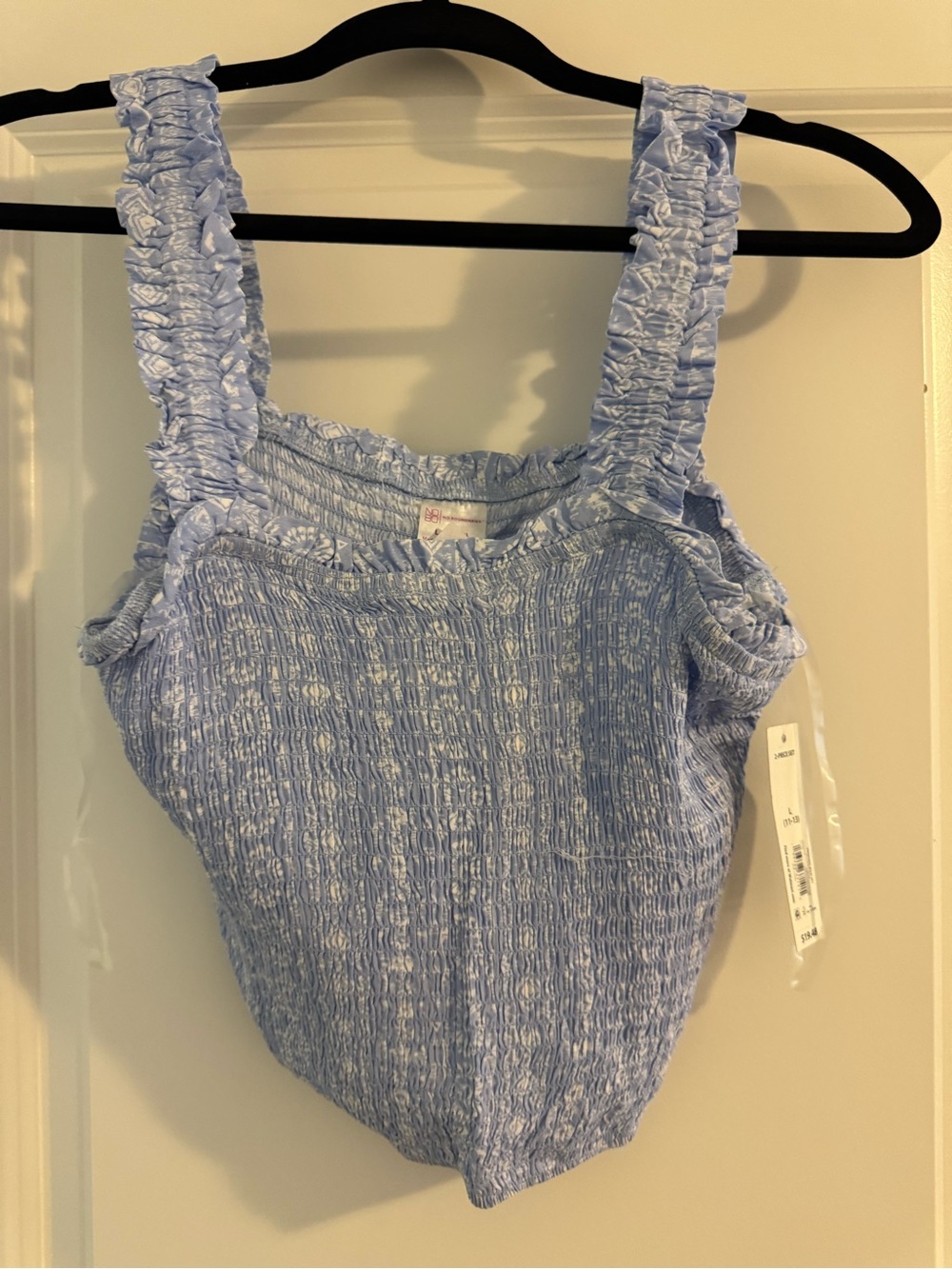 Two Piece Light Blue Smocked Ruffle-Strap Tank Top and Skirt